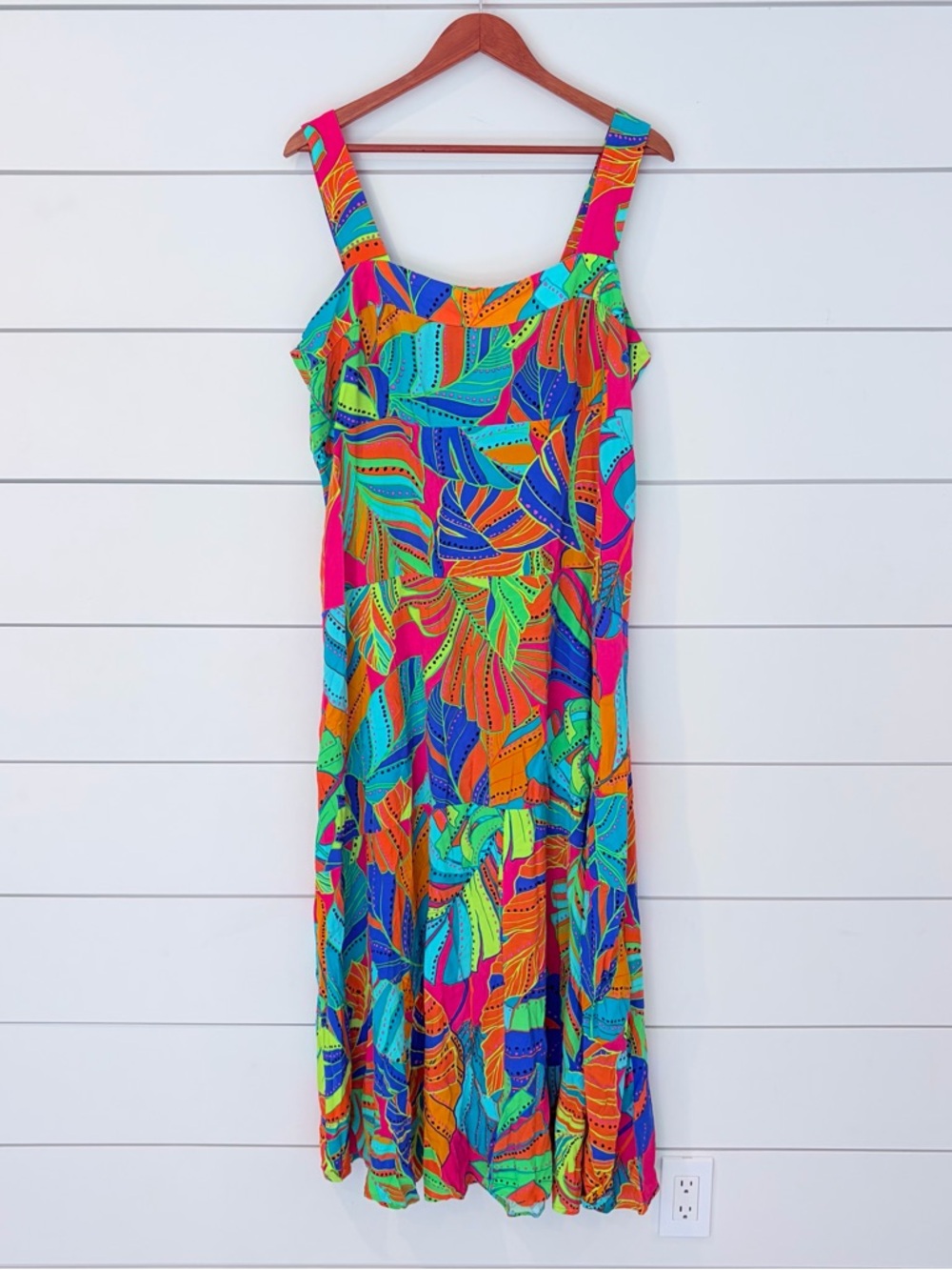 Vibrant Multicolor Leaf-Print Sundress